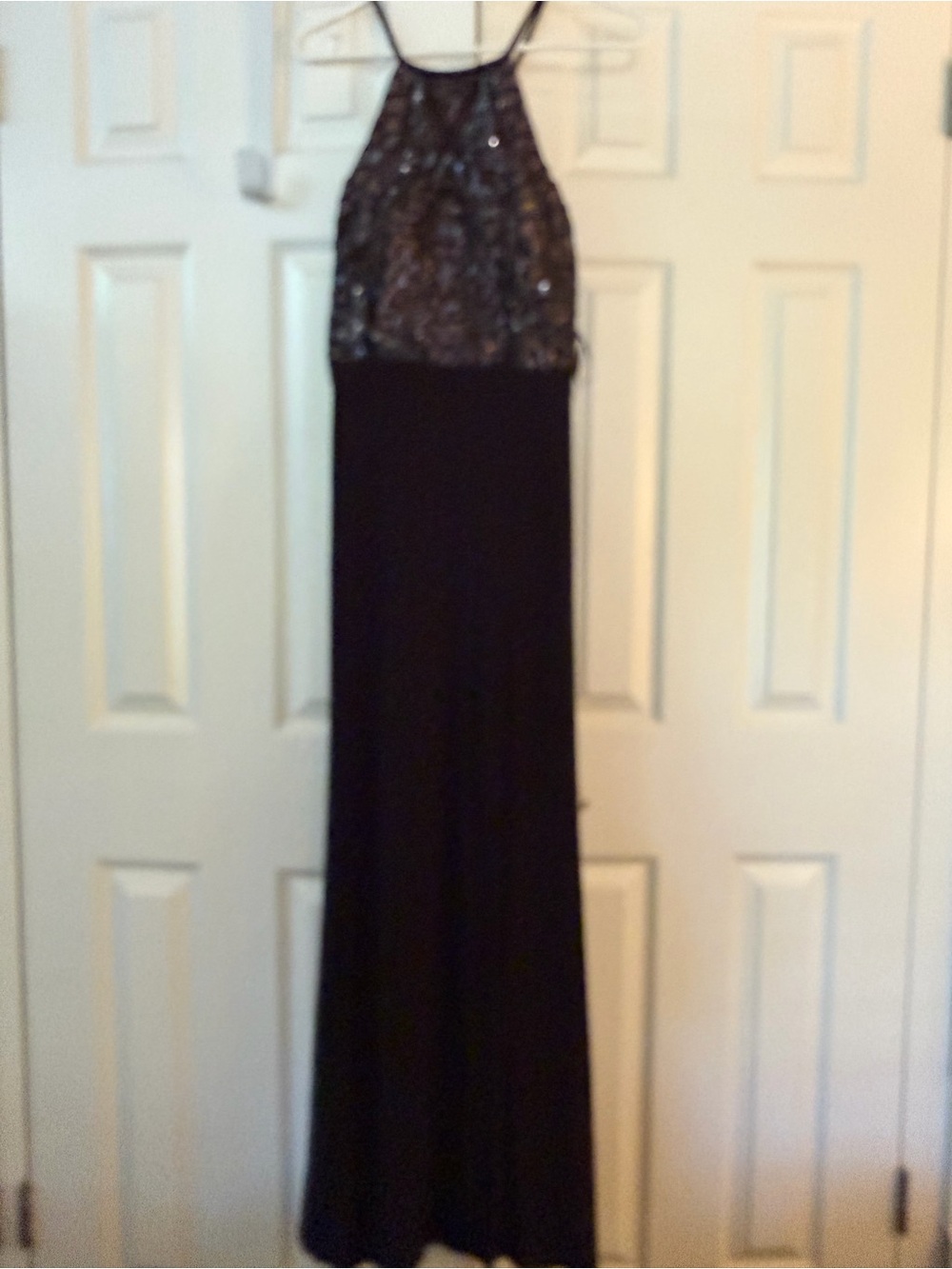 Night Way Collections Black Sequin Halter Dress with Nude Lining